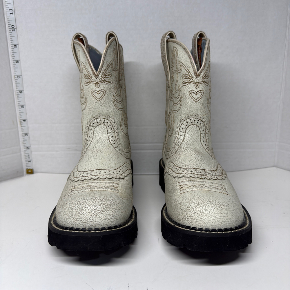 Ariat Fatbaby Distressed Ivory Leather Western Boots Womens 7 B Style 14904